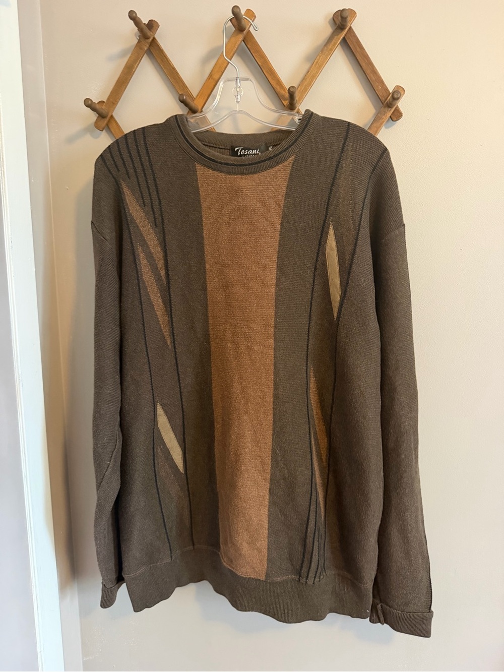 Vintage Tosani Canada Geometric Textured Knit Grandpa Sweater Brown L